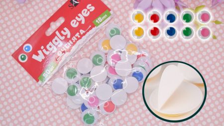 Очі рухливі самоклеючі для іграшок, білі з кольоровою зіницею, d-18мм, 50шт.  SANTI 954644