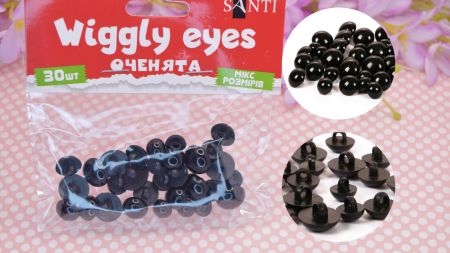 Очки для іграшок ґудзики, круглі 10мм, 12мм, 15 мм чорні, пластикові, 15 пар SANTI 955437 