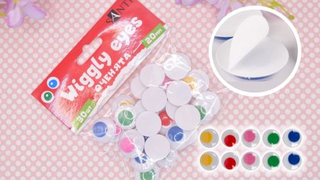 Очі рухливі самоклеючі для іграшок, білі з кольоровою зіницею, d-20мм, 30шт.  SANTI 954645