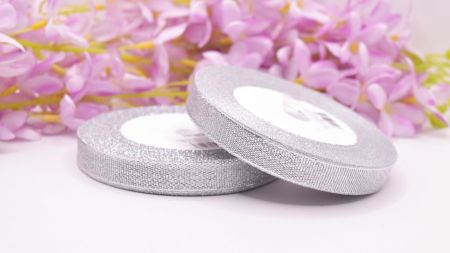 Декоративна стрічка 12мм, блискуча люрексова парчева Срібний колір, 1 рулон