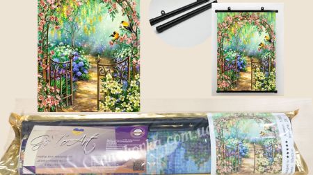 Картина стразами 178333т Літній садочок, набір з тримачем Go to Art Діамантові ручки 