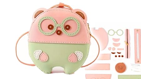 Набір для виготовлення сумки СК-01 Ведмедик в окулярах, рожевий та салатовий, штучна шкіра