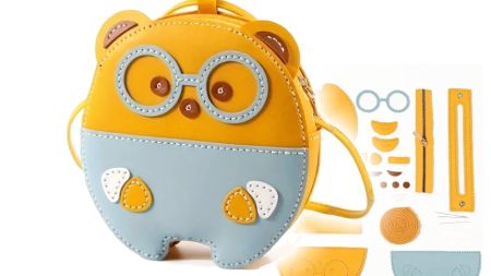Набір для виготовлення сумки СК-02 Ведмедик в окулярах, жовтий та блакитний, штучна шкіра