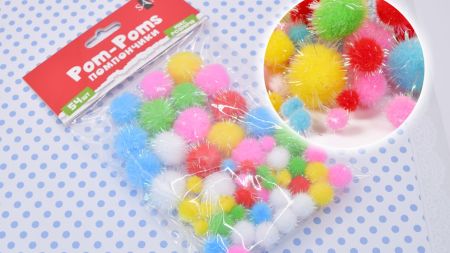 Кульки помпончики з голографним люрексом , 955439 SANTI Мікс , d-8мм, 12мм, 20мм, 54шт./уп