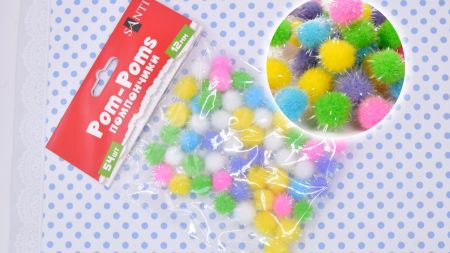 Кульки помпончики з голографним люрексом , 955441 SANTI Мікс , d-12 мм, 54шт./уп