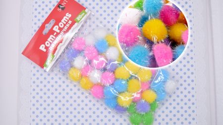 Кульки помпончики з голографним люрексом , 955442 SANTI Мікс , d-20мм, 54шт./уп