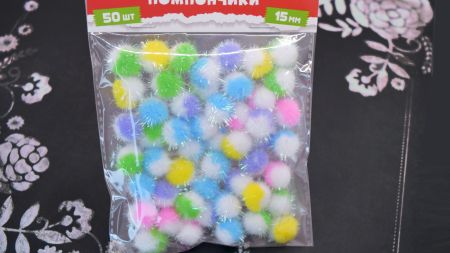 Кульки помпончики двокольорові з голографним люрексом , 955445 SANTI d-15мм, мікс кольорів 50шт./уп