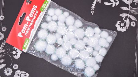 Кульки помпончики з голографним люрексом , 955454 SANTI Білі, d-8мм, 12мм, 20мм, 50шт./уп