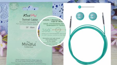 Кабель що обертається 30см для створення кругових спиць довжиною 50 см. KnitPro 36602 Mindful бірюзовий