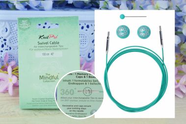 Кабель що обертається 30см для створення кругових спиць довжиною 100 см. KnitPro 36605 Mindful бірюзовий