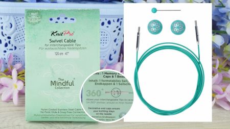 Кабель що обертається 30см для створення кругових спиць довжиною 120 см. KnitPro 36606 Mindful бірюзовий