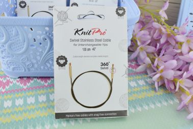 Кабель що обертається 76см для створення кругових спиць довжиною 100 см. KnitPro 10575 чорний з позолотою