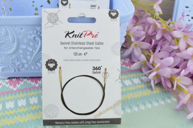 Кабель що обертається 94см для створення кругових спиць довжиною 120 см. KnitPro 10576 чорний з позолотою