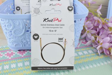 Кабель що обертається 126см для створення кругових спиць довжиною 150 см. KnitPro 10577 чорний з позолотою