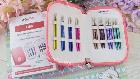 Набір з'ємних укорочених спиць поворотними кабелями (3.5; 4; 4,5; 5; 5,5; 6, 7 та 8мм) Zing KnitPro 47425