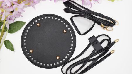 Набір для створення сумки : Денце кругле, ручка, застібка що затягується, колір Чорний , екошкіра 