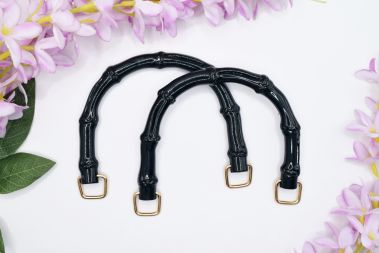 Ручки для сумки тверді Маковка Бамбук, форма дуги, колір чорний, 1 пара