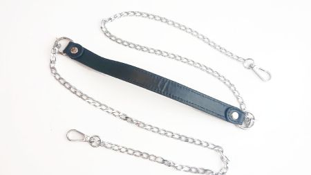 Ручка для сумки Еко шкіра з ланцюжками, Чорна з платиновими ланцюжками та з карабінами, 1 шт