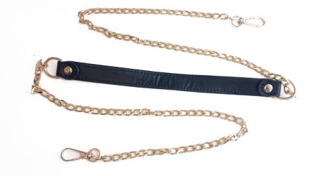 Ручка для сумки Еко шкіра з ланцюжками, Чорна з золотими ланцюжками та з карабінами, 1 шт