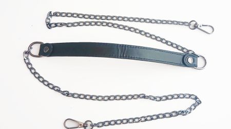 Ручка для сумки Еко шкіра з ланцюжками, Чорна з чорними ланцюжками та з карабінами, 1 шт