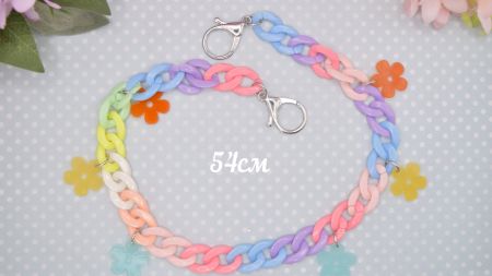 Ручка-ланцюг акрилова Різнокольорова з квітками, довжина 54см