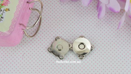 Сумочний замочок, застібка кнопка кругла магнітна, що пришивається для сумки, 18 мм колір платина