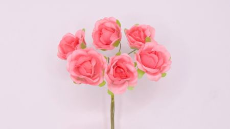 Набір тканинних троянд, 6 шт/уп Двоколірні Пудрово-персиковий рожевий з зеленим чашолистком 