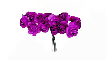 Набір паперових трояндочок 15 мм, Темно ФІОЛЕТОВІ, 12 шт