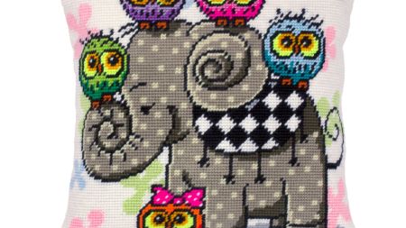 Слоненя і сови V-424, ТМ Чарівниця Набір для вишивання декоративної подушки напівхрестом 