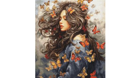 Набір для вишивання хрестиком BU5085 Пристрасть у польоті (дівчина з метеликами), Лука-С