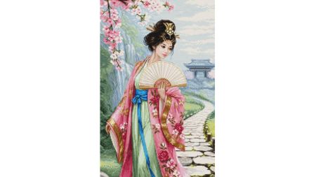 Набір для вишивання хрестиком BU5105 Пісня квітучої вишні (японська дівчина у квітучому саду), Лука-С