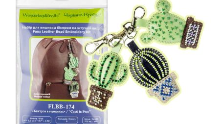 Обвіс для сумки Кактуси в горщиках FLBB-174 Чарівна Країна Набір для вишивання бісером на штучній шкірі 