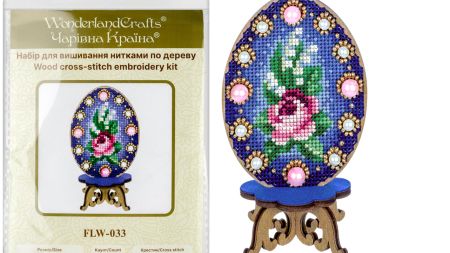 Набір для вишивання нитками на дерев’яній основі Великодня Писанка (з трояндою) FLW-033 Чарівна Країна Wonderland Crafts