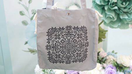 Пошита Эко-Сумка , шопер з малюнком під вишивку Орнамент ШП5-097А Сірий, Кольорова