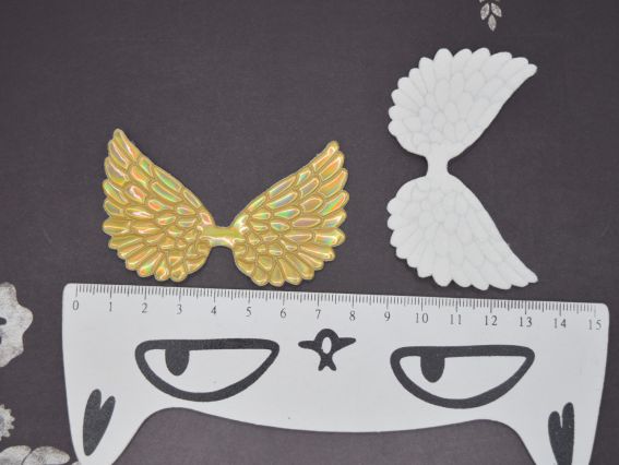 Декоративний елемент Крила голографічні Золоті, крила янгола, 8*4 см, 1 штука