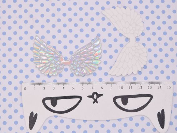 Декоративный элемент Крылья голографические Серебристые, крылья ангела, 8*4 см, 1 штука