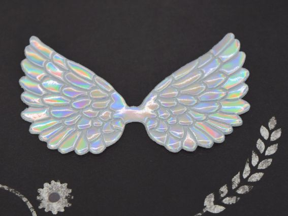 Декоративный элемент Крылья голографические Серебристые, крылья ангела, 8*4 см, 1 штука