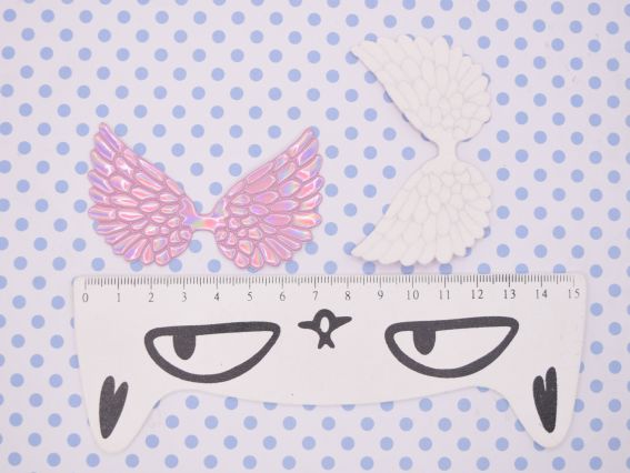 Декоративний елемент Крила голографічні Рожеві , крила янгола, 8*4 см, 1 штука