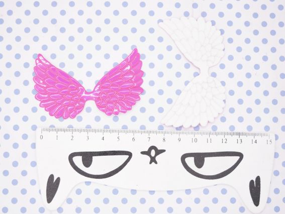 Декоративний елемент Крила голографічні Яскраво Рожеві , крила янгола, 8*4 см, 1 штука