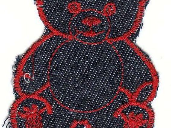 Термо-аппликация Джинсовая Медведь с красным Термо-аппликация Джинсовая Медведь с красным