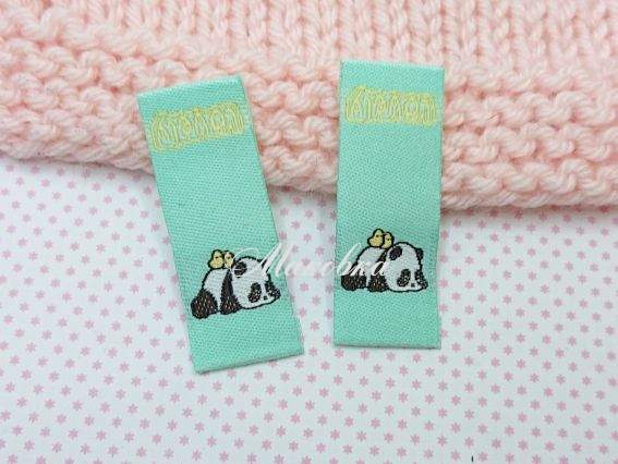 Нашивка жакардова Панда що спить та lovely , салатова, 2шт