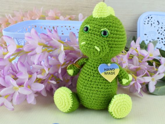 Пластикова підвіска-нашивка , бірочка Сердечка жовто-блакитні та Hand Made, пластикові, 4 шт