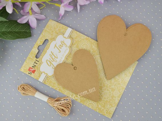 Картонные теги с ажурным краем "Сердце", 20 шт., цвет крафт Santi 742269