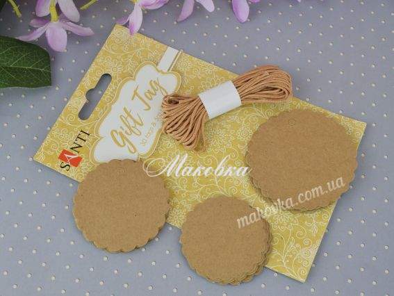 Набір крафт-тегів ажурних Коло, 30 шт., з мотузкою Santi 742279 Набір крафт-тегів ажурних Коло, 30 шт., з мотузкою Santi 742279