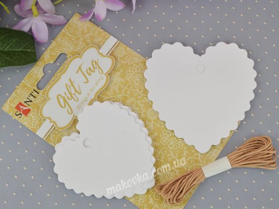 Картонные теги с ажурным краем "Ажурное сердце", 20 шт., белый цвет Santi 742561