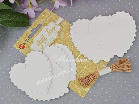 Набір тегів Ажурне серце , 20 шт., білі з мотузкою Santi 742561