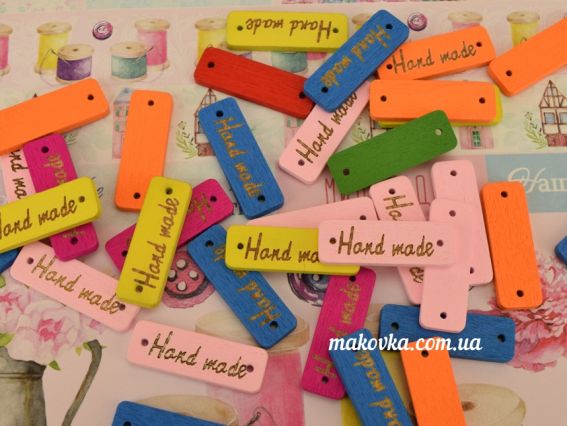Табличка бирка дерев'яна Hand Made 30х10мм прямокутна кольорова, 1 шт
