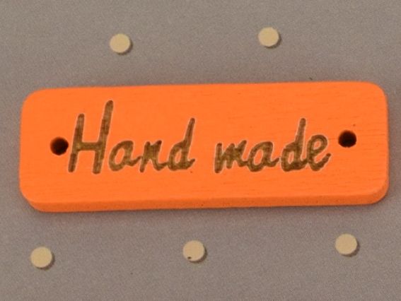 Табличка Hand Made прямокутна 30х10мм, дерево, 1 шт колір на вибір Оранжевая