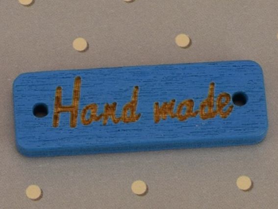 Табличка Hand Made прямокутна 30х10мм, дерево, 1 шт колір на вибір Синяя