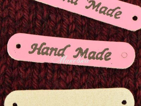 Нашивка шкіряна 48х10 мм Hand Made рожева прямокутно-овальна 1 шт